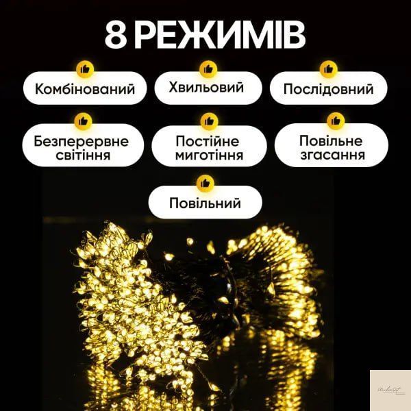 Гірлянда Кінський хвіст Мішура 960 LED 16 ниток 3 м зелена, жовтий D960L3MGY фото